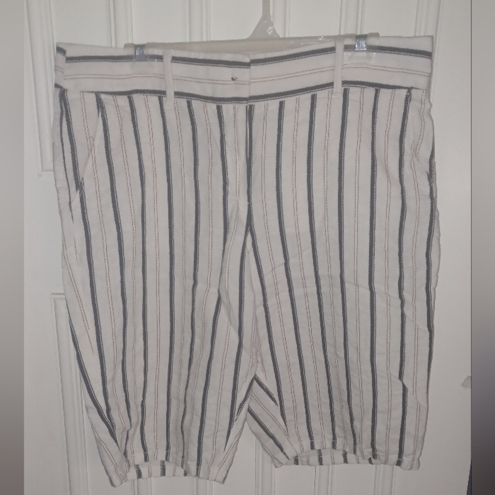 Ann Taylor Loft Womens 10 Blue Striped Linen Blend Bermuda Shorts